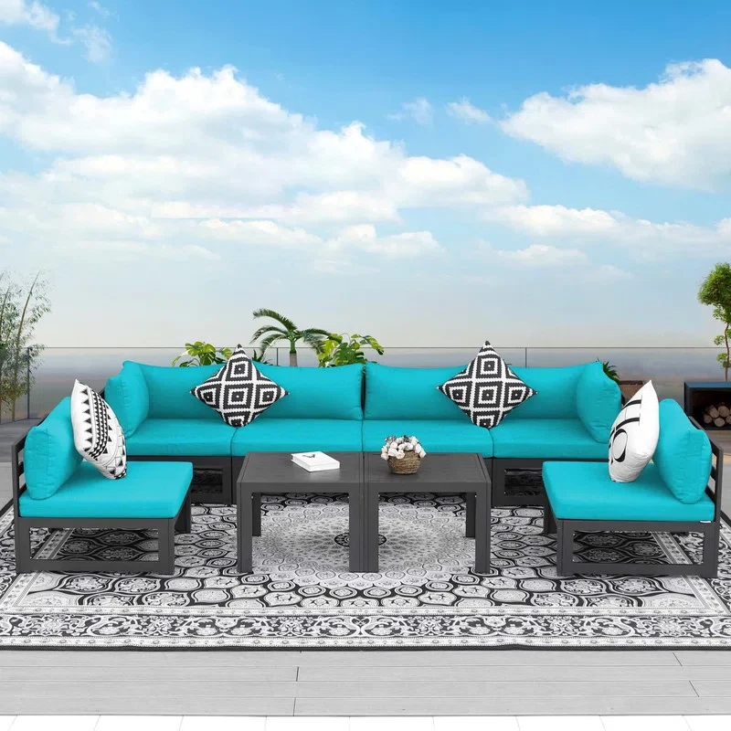 Gilemette 8 Pieces Outdoor Patio Aluminum Sectional Set with Cushions and Table