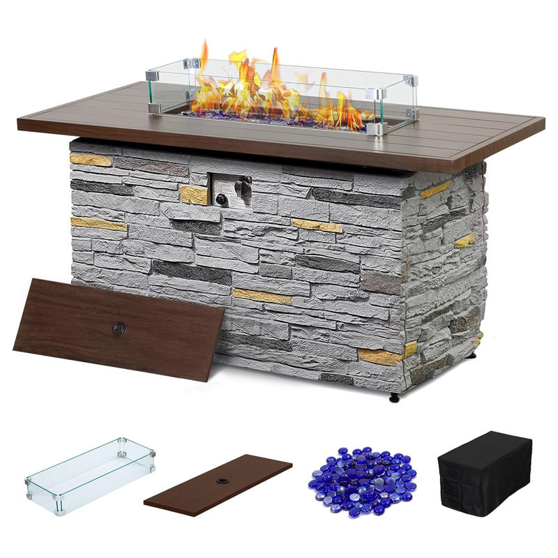 Grigoria 42'' H x 23'' W Propane Outdoor Fire Pit Table with Lid