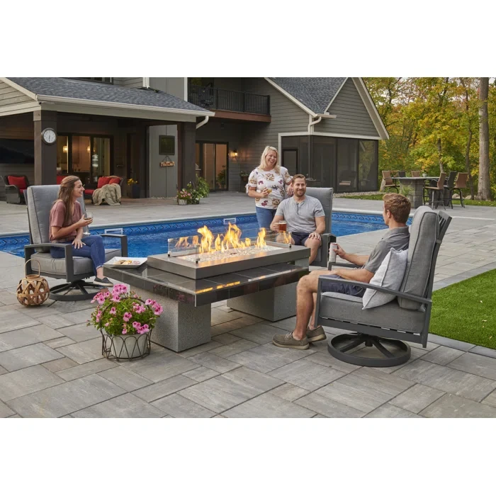 Uptown-K Crystal 23.63" H x 64.5" W Concrete Outdoor Fire Pit Table with Lid