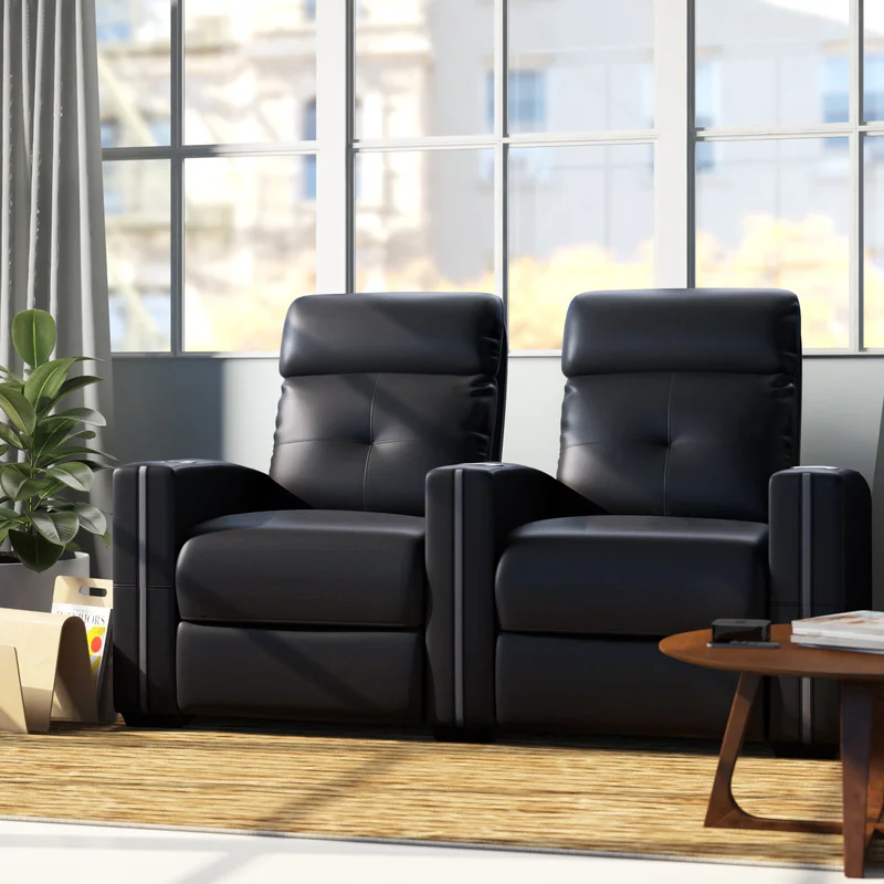 Upholstered Home Theater Seating with Cup Holder Upholstery Material:  Genuine Leather