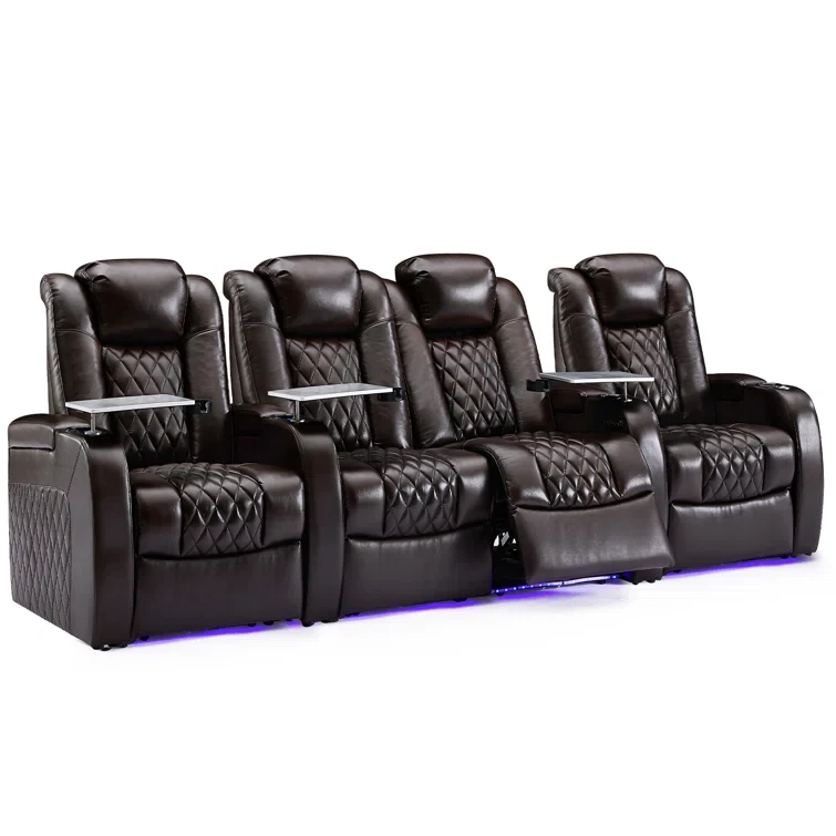 Leather Home Theater Seating with Cup Holder (Set of 4)