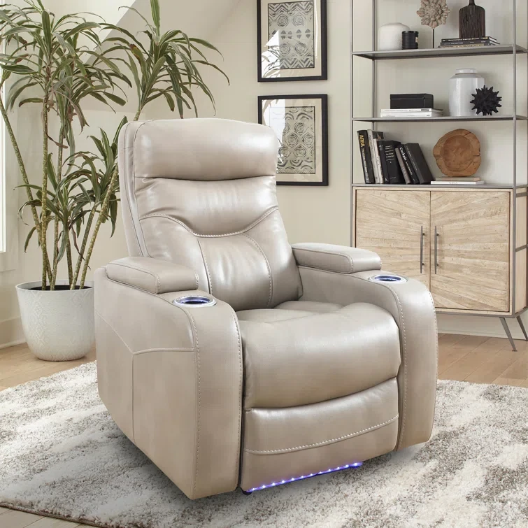 Upholstered Power Reclining Home Theater Seat with Cup Holder