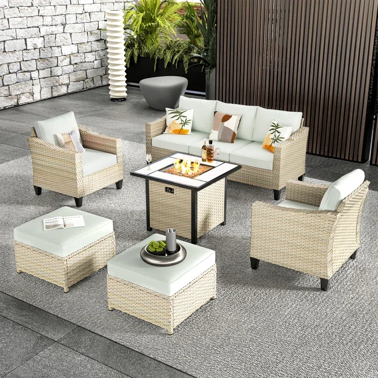 Camaria Wicker 5 - Person Outdoor Seating Group with Cushions