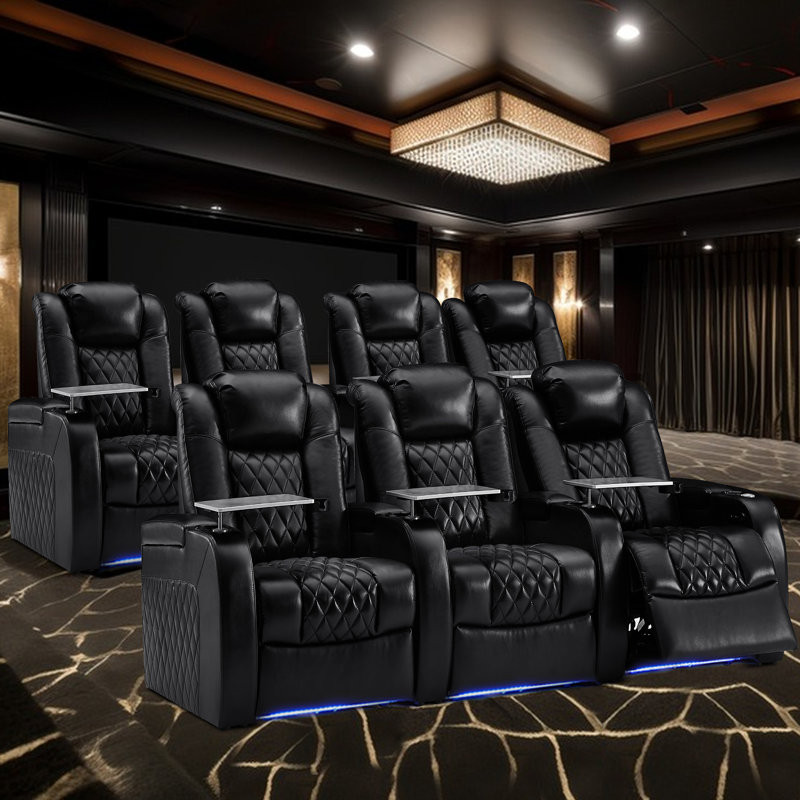 Upholstered Home Theater Seating with Cup Holder