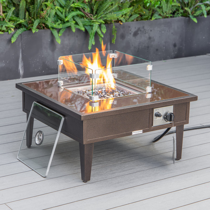 Kliyah 20" H x 26.8" W Aluminum Propane Outdoor Fire Pit Table with Lid