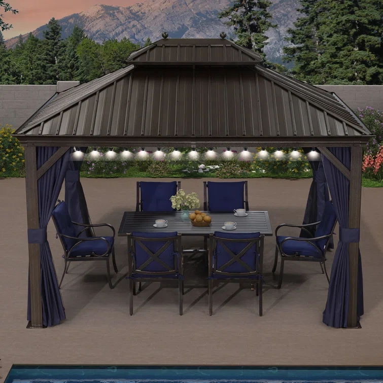 Metal Roof with Light 19 Ft. W x 11 Ft. D Aluminum Patio Gazebo