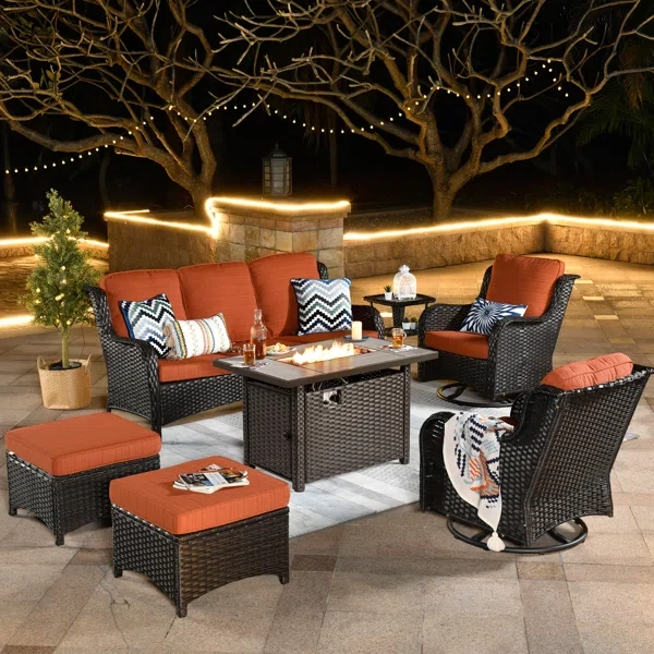 Guillen 5 - Person Outdoor Seating Group with Cushions and Firepit