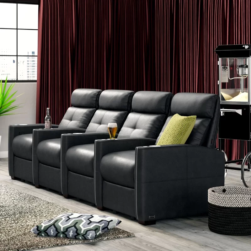 Upholstered Home Theater Seat with Cup Holder Upholstery Material:  Genuine Leather