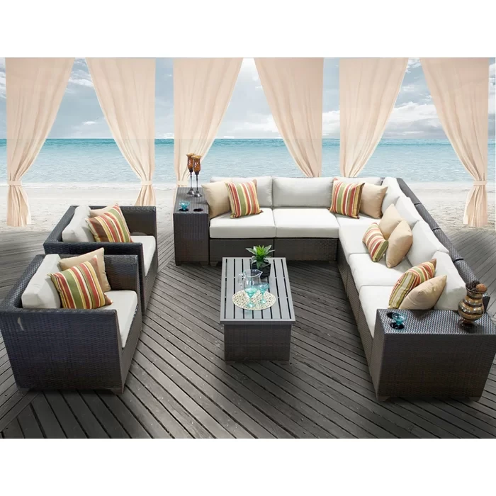 Larrissa 11 Piece Rattan Sectional Seating Group with Cushions