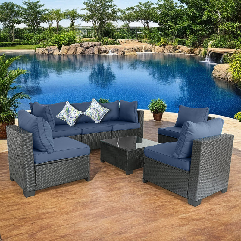 Jaleek 159 Wide Outdoor Wicker Patio Sectional Seating Group