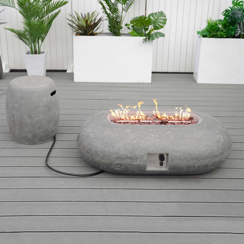 13.77'' H Concrete Propane Outdoor Fire Pit Table With Lid