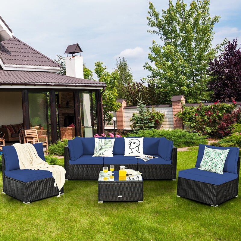 6 Piece Rattan Sectional Seating Group with Cushions