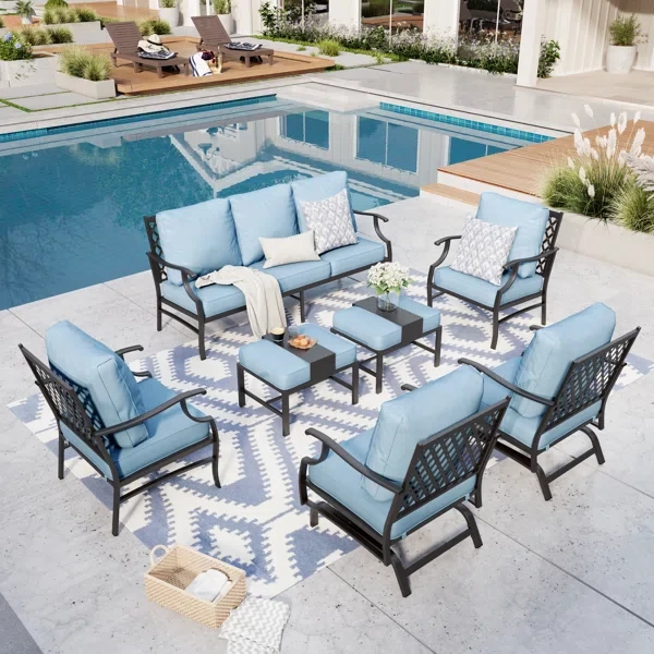 Asfand 9 - Person Patio Conversation Set with 2 Rocking Lounge Chairs & Sofa