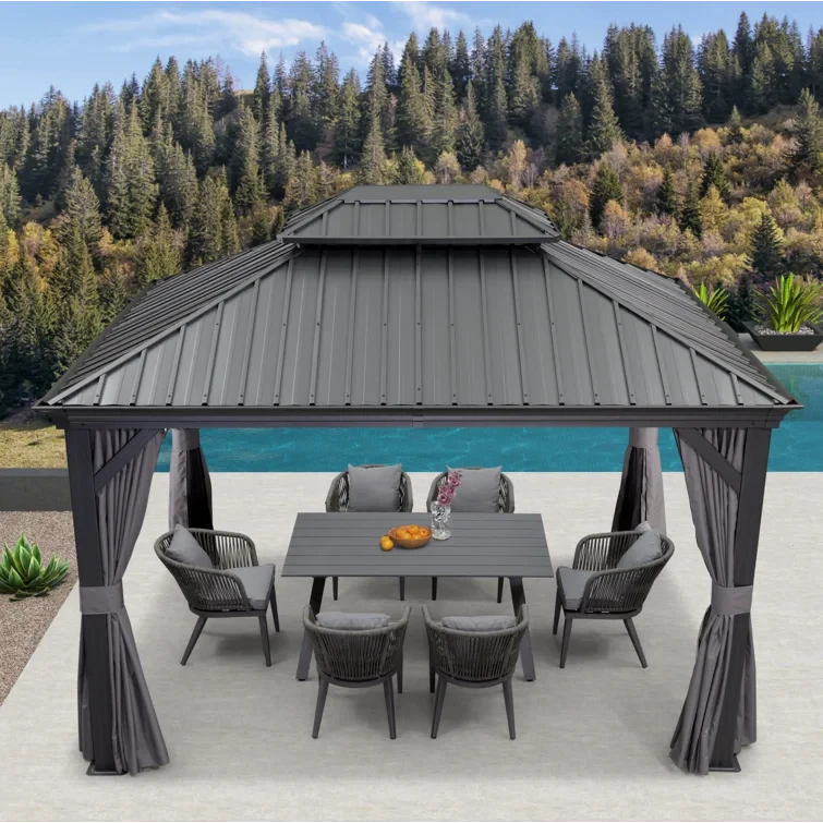 Galvanized Steel Patio Gazebo with Overhang Slope-design Double Roof