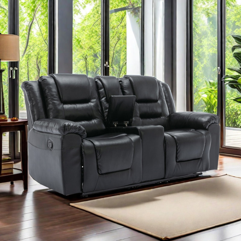 Elvenia Faux Leather Home Theater Seating with Cup Holder