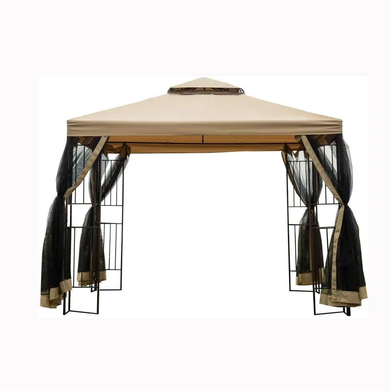 10X10ft Outdoor Patio Gazebo Canopy Tent With Ventilated Double Roof And Mosquito Net