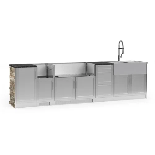 Outdoor Kitchen Signature Series 10 Piece Cabinet Set with Sink, Grill Cabinet and Granite Top