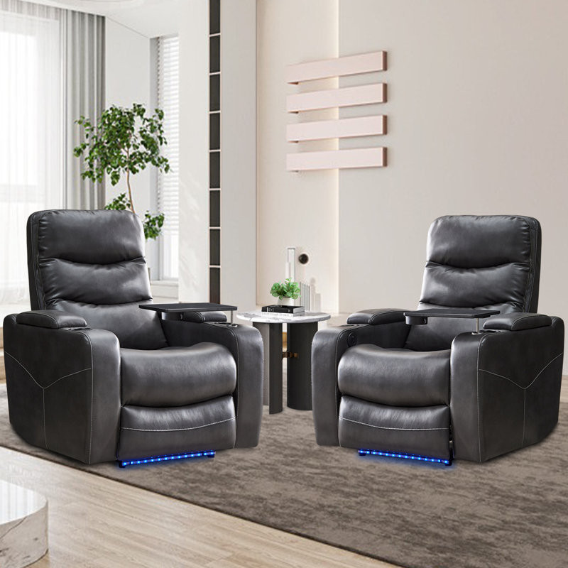 Teiah Faux Leather Home Theater Seat with Cup Holder