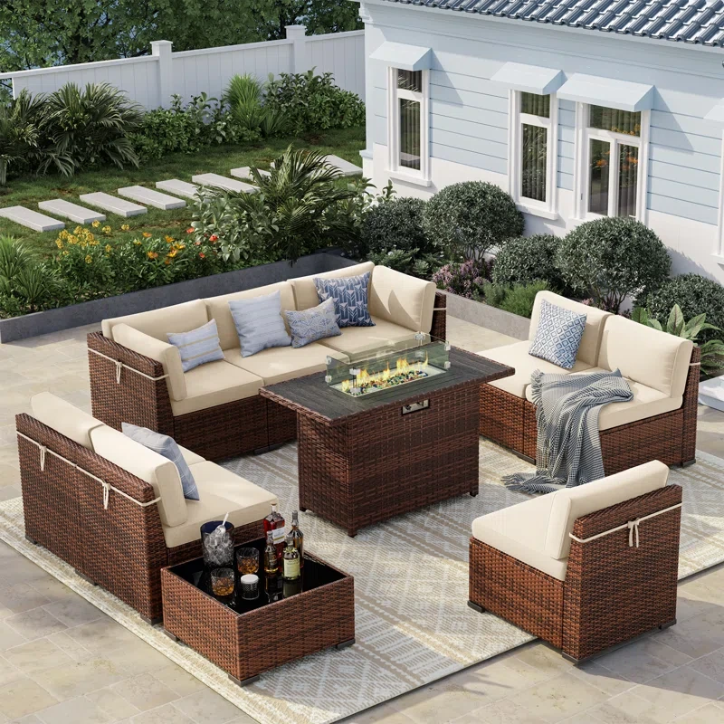 8 Person Rattan Sectional Seating Group With Cushions