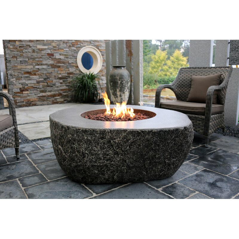 Boulder Concrete Propane/Natural Gas Fire Pit Table 17" H x 49.6" W x 42" D