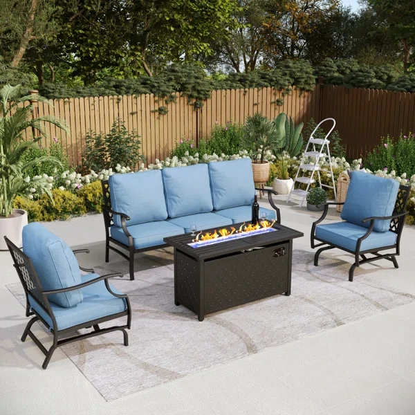 Asfand 5 - Person Patio Conversation Set with Rocking Lounge Chairs & Firepit Table