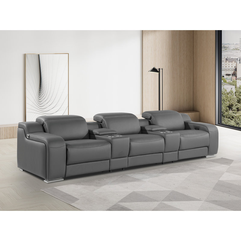 5-Piece 3-Power Reclining Italian Leather Sofa With Power Headrest