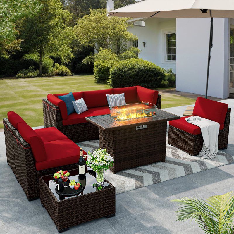 Modular Slanted Back Patio Furniture Sets & Sofa Cover Firepit Included:  Yes