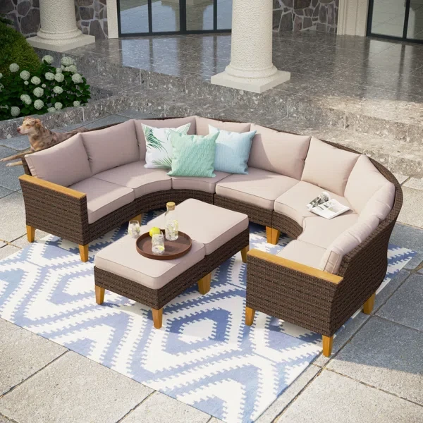 Argyri Wicker Outdoor Patio Conversation Furniture Sectional Set with Cushions