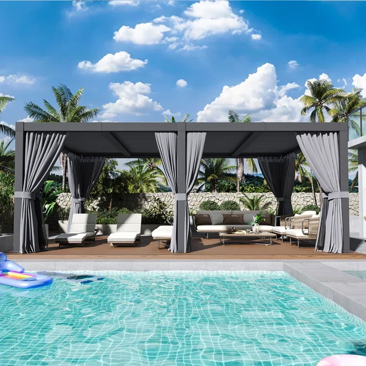 88" H x 228" W x 144" D Metal Pergola with Canopy