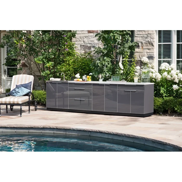 Outdoor Kitchen Aluminum 4-Piece Modular Cabinet Set with Covers