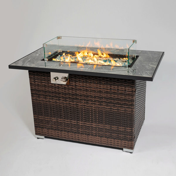 Maresia 24.8" H x 43.3" W Wicker Propane Outdoor Fire Pit Table with Lid