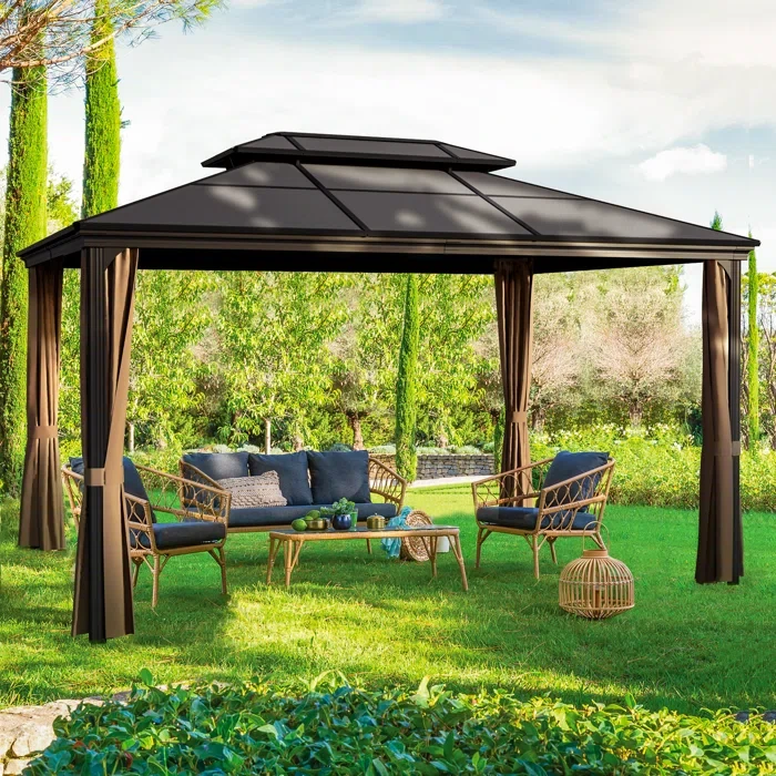 10 Ft.W x 13 Ft.D Hardtop Gazebo Outdoor Polycarbonate Double Roof Aluminum Frame