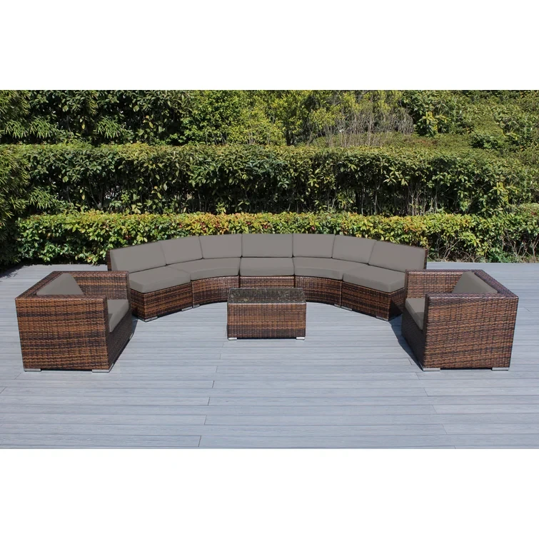 Billyjo Wicker 7 - Person Curved Seating Group with Cushions - No Assembly