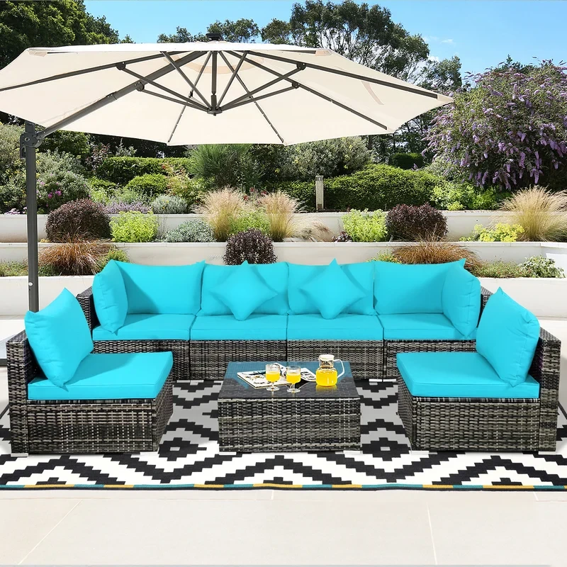 Feliz 7 Piece Rattan Sectional Sofa Conversation Set with Cushions