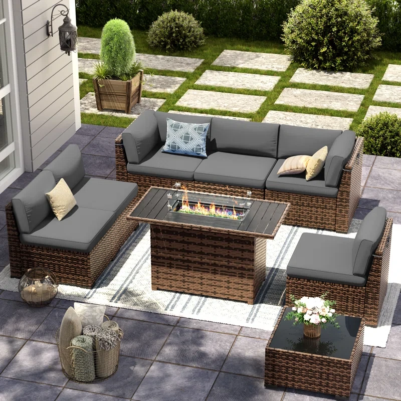 6 person Rattan Sectional Seating Group with Cushions