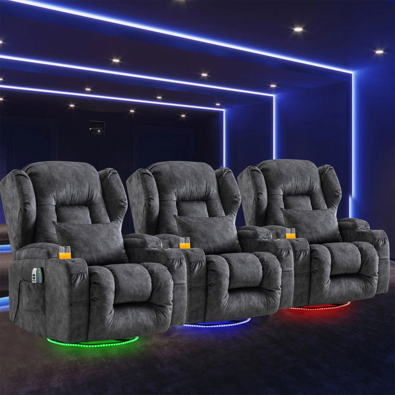 Upholstered Home Theater Seat with Cup Holder