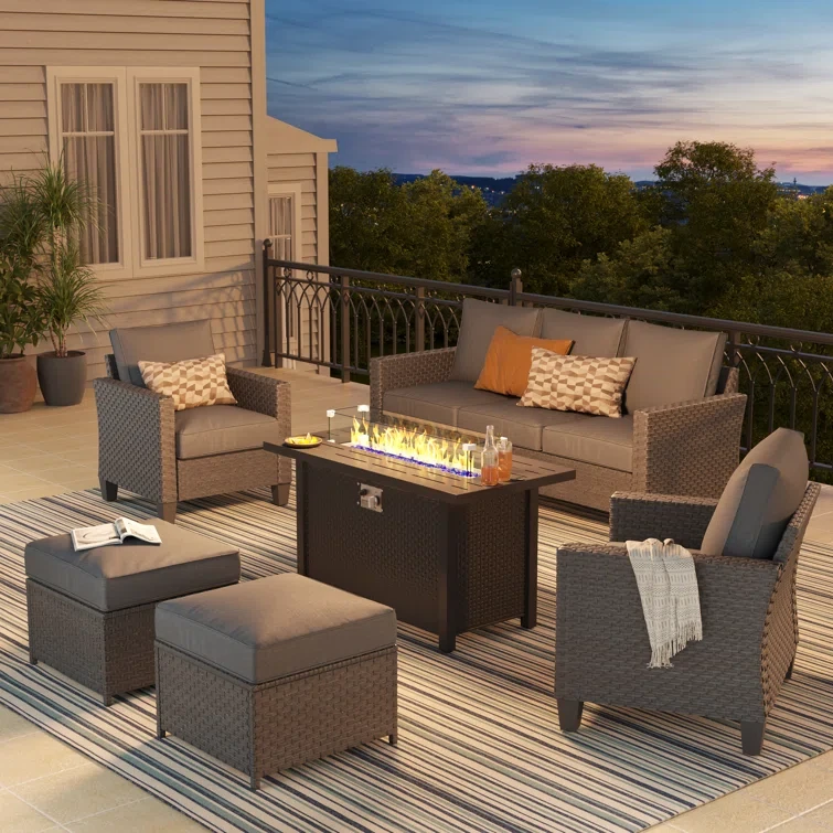 Tiaka 2 - Person Outdoor Swivel Outdoor Seating Group with Ottomans