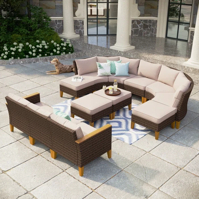 Argyri 10 Piece Wicker Outdoor Patio Conversation Furniture Sectional Set with Cushions