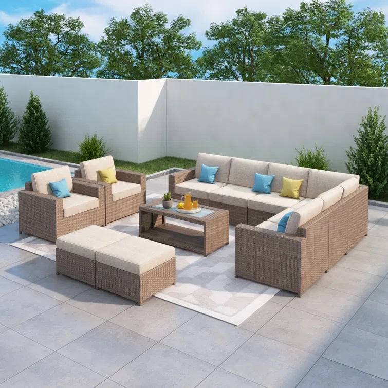 Amberson Fully Assembled 10 - Person Outdoor Sectional Seating Group with Cushions