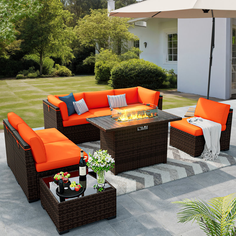 Modular Slanted Back Patio Furniture Sets & Sofa Cover Firepit Included:  Yes