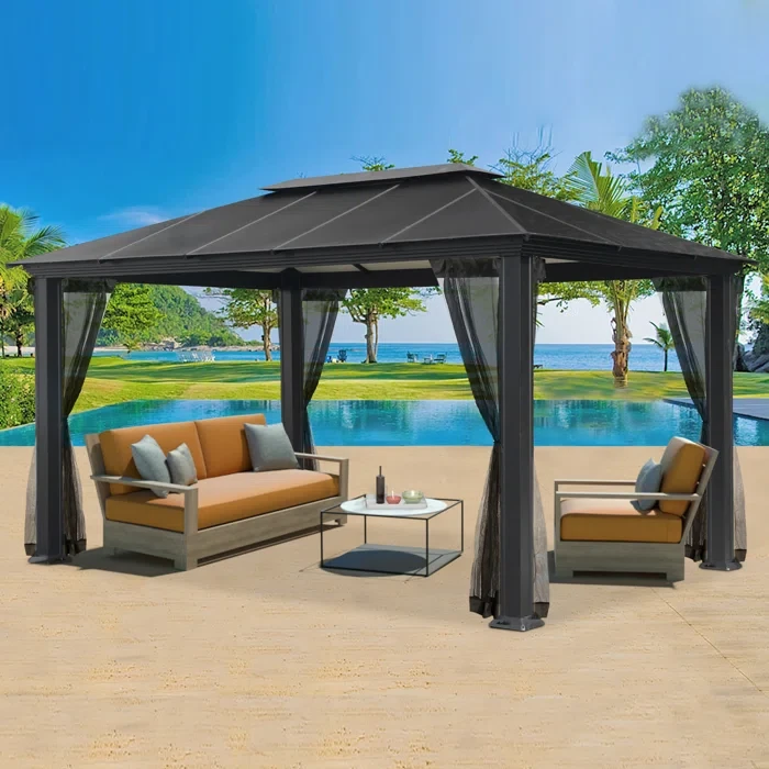 Santa Monica 16 Ft. W x 11 Ft. D Aluminum Patio Gazebo with Mosquito Netting