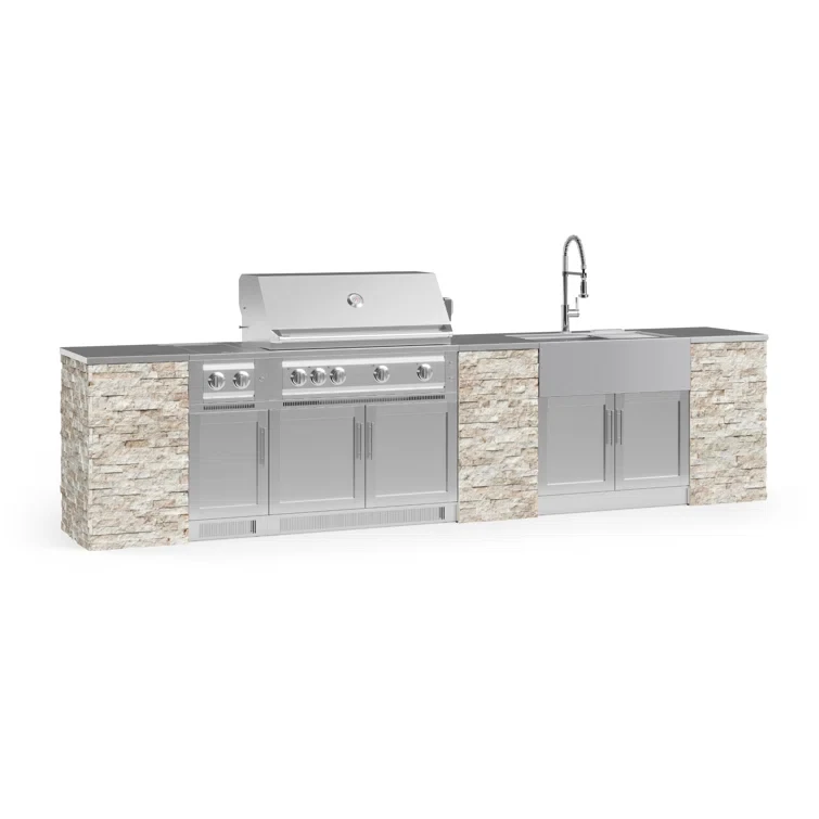 Outdoor Kitchen Signature Series 11 Piece Cabinet Set with 40 in. Propane Gas Platinum Grill