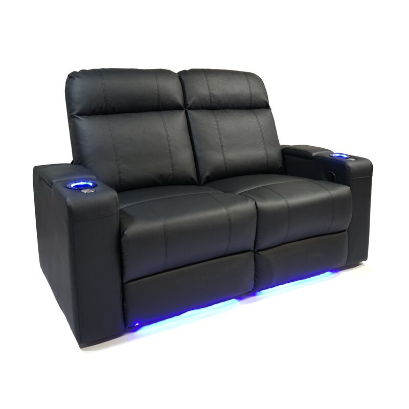 Faux Leather Home Theater Seat with Cup Holder