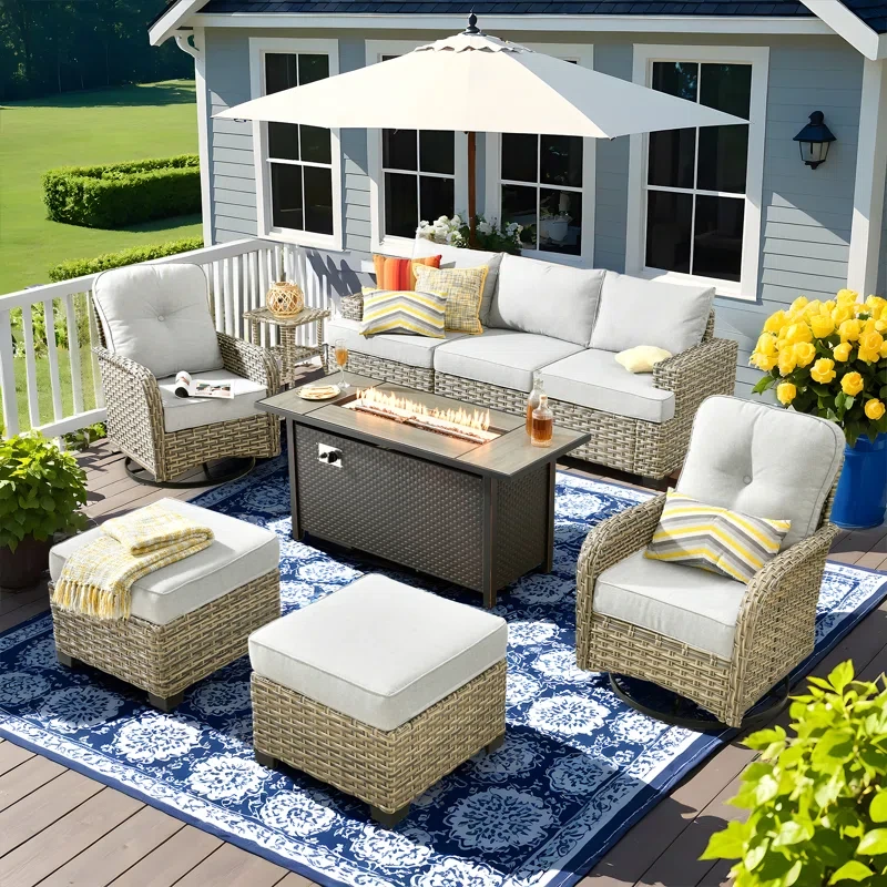 9 Piece Sofa Seating Group With Fire Pit And Cushions