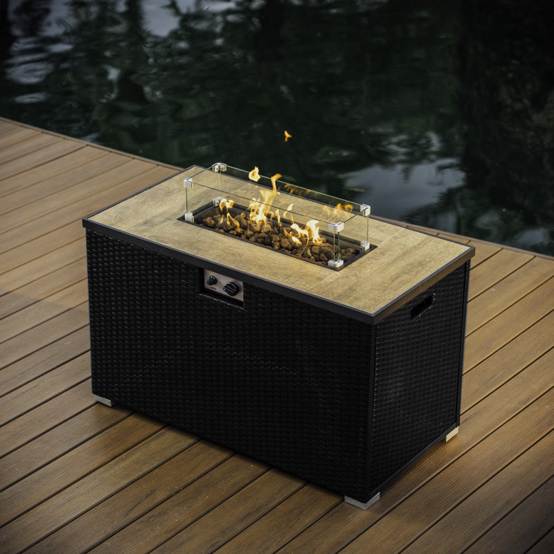 Emeram 43 Inch Propane Outdoor Fire Pit Table with Lid