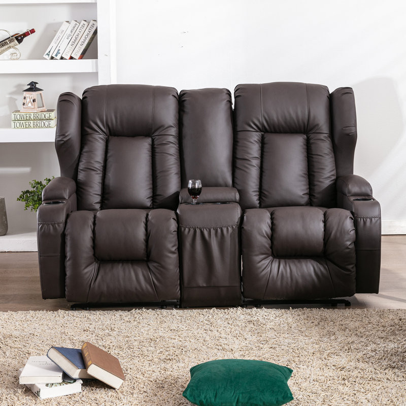 Faux Leather Home Theater Seating with Cup Holder