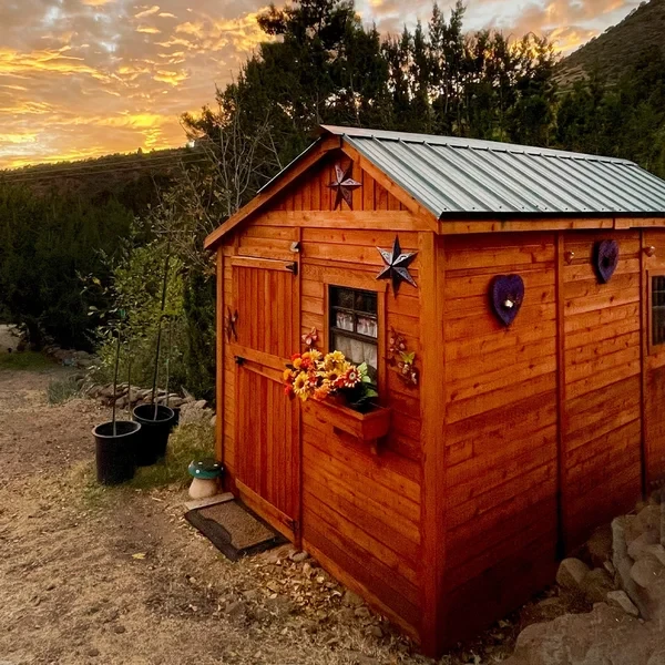 8 ft. W x 12 ft. D Cedar Wood Sunshed Garden Shed with Metal Roof