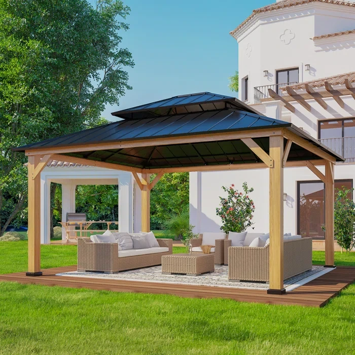 Permanent Wood Gazebo 15 Ft. W x 13 Ft. D Patio Gazebo