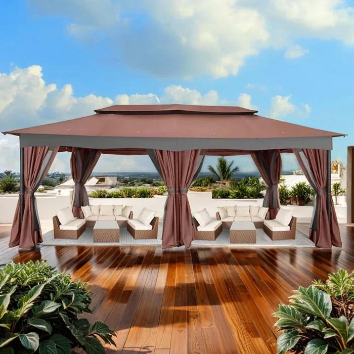 20' x 12' Heavy Duty Patio Gazebo Outdoor Canopy Tent with Sidewalls and Mosquito Nettings