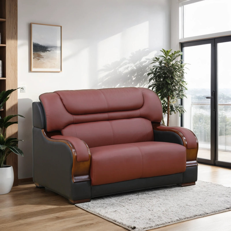 57" Premium Genuine Cowhide Leather Living Room Loveseat